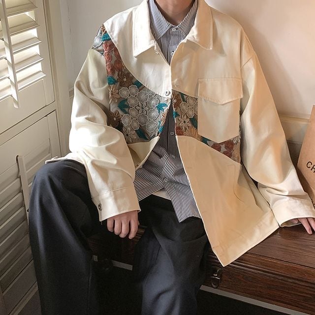 予約販売】ジャケット ブルゾン アウター レトロ 刺繍 花柄 メンズ