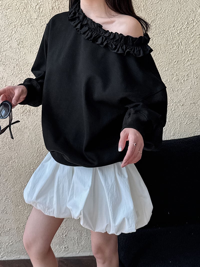 tops】フリルオフショルダープルオーバー M30385 | nanastyle