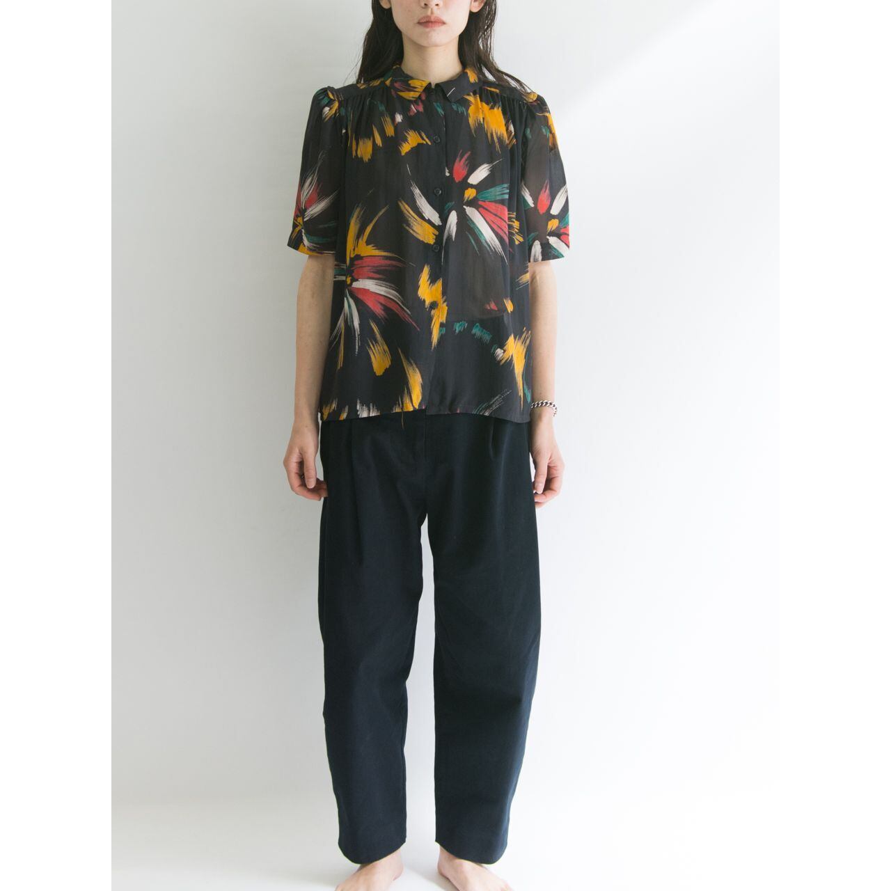 【Made in France】Puff-sleeve wide blouse（フランス製 半袖パフスリーブワイドブラウス）4a