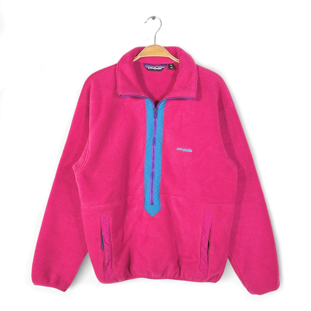 80s パタゴニア USA製 ハーフジップ フリースジャケット ピンク PATAGONIA サイズM相当 古着 DD0493