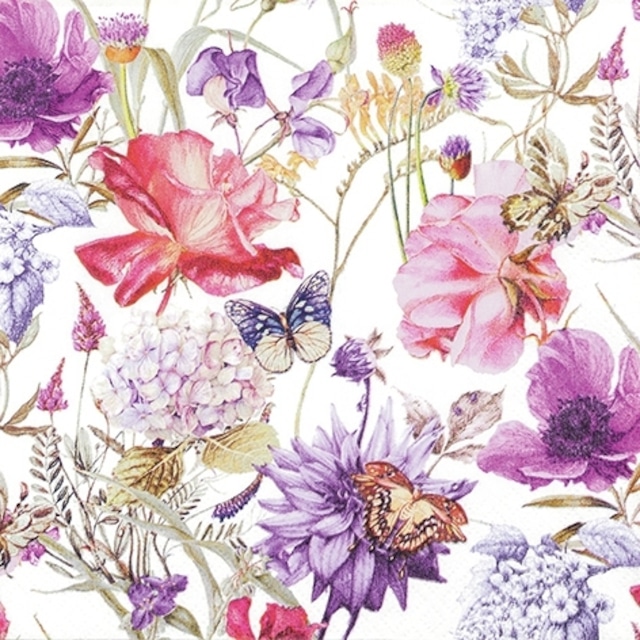 【Home Fashion】バラ売り2枚 ランチサイズ ペーパーナプキン Floral Poem ホワイト