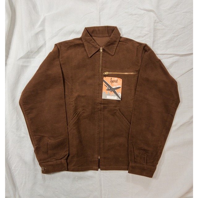 【1940-50s,Special】"French Vintage" Brown Moleskin Cyclist Work Jacket, 紙タグ付きDeadstock!!