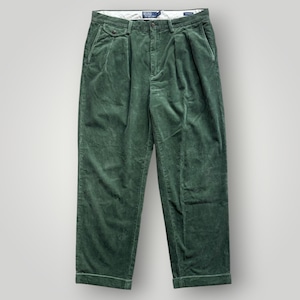 【POLO RALPH LAUREN】80s 復刻 コーデュロイパンツ ツータック テーパード W34 緑/Green 太畝 ポロラルフローレン スラックス
