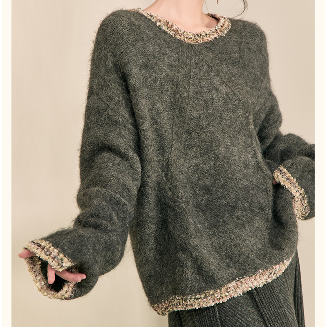 ベルスリーブニットトリミングプルオーバー W01099