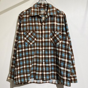 50s Print Flannel Shirt Open Collar 50年代 プリントフランネル ブラウン ライトブルー プリネル プリントネルシャツ