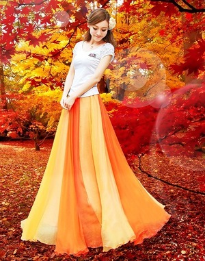 ★送料無料★フリ－☆シフォンロングスカ－ト (SKN9588)