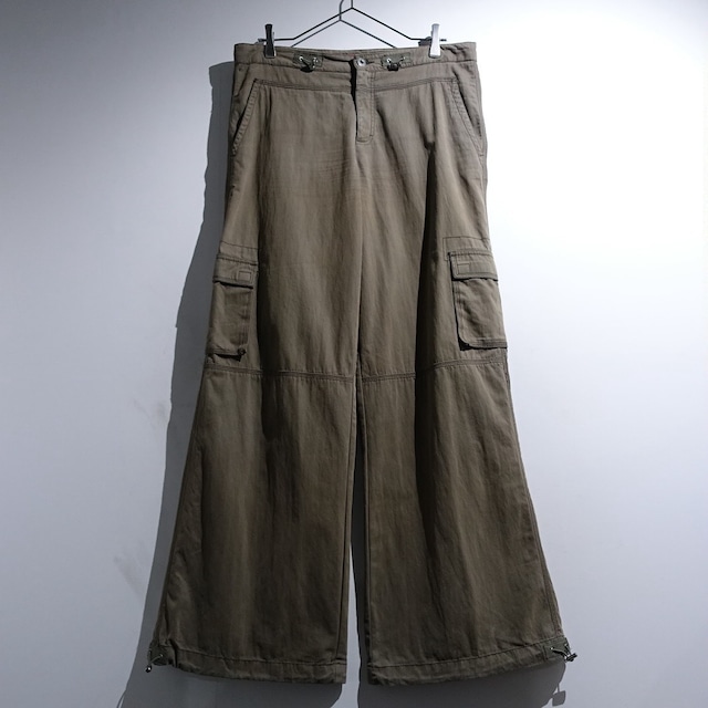 EURO Faded Khaki Wide Baggy Smooth Nylon Cargo Pants