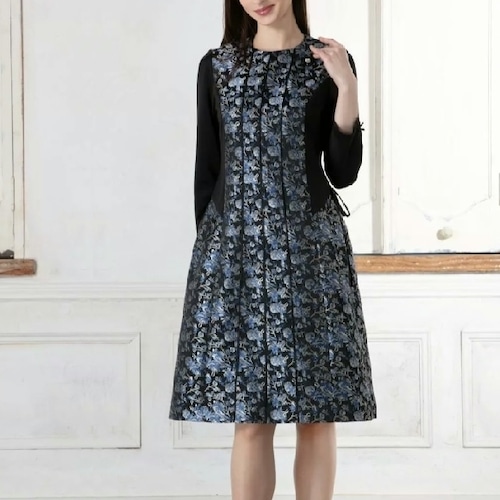 スーパービューティー ワンピース ジャガード織 切替 2526015 ブラック 2025年秋冬 オーラボー Super Beauty 大人かわいい服 大人スタイル キレイメ レディース アパレル 女性 M L LL 30代 40代 50代 60代