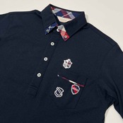 美品 adabat アダバット チェック柄切替 ポケット付き BD 半袖 ポロシャツ サイズ 46 /メンズ/ネイビー/ゴルフ/ワールド/日本製