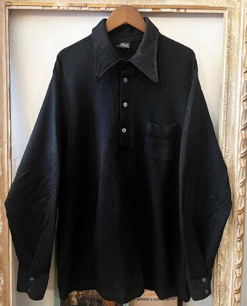 70's〜 BUGGE "black colour" L/S design  knit poroshirts【XL】