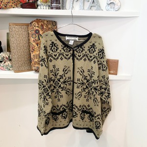 vintage/Knit/cardigan/beige/black/ビンテージ/ヴィンテージ/ニット/カーディガン/ベージュ