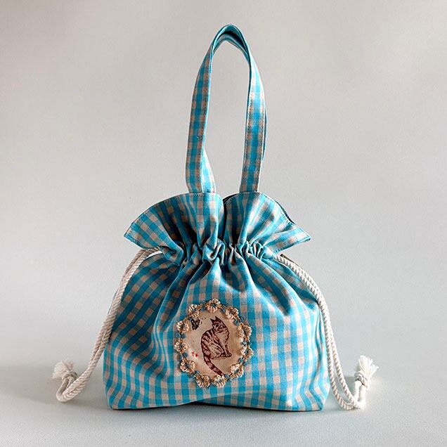 巾着ミニトートバッグ水色『ノコちゃん』