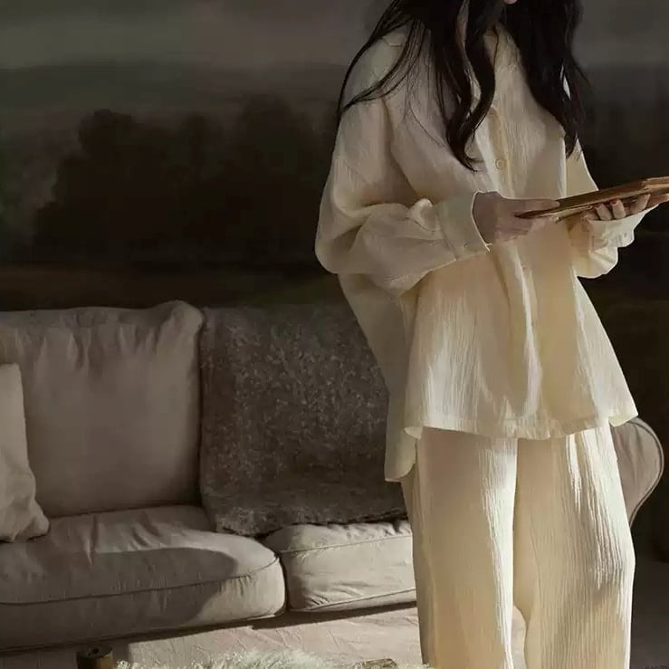 【訳ありSALE】【M-XL】simple design cardigan style pajamas p1734
