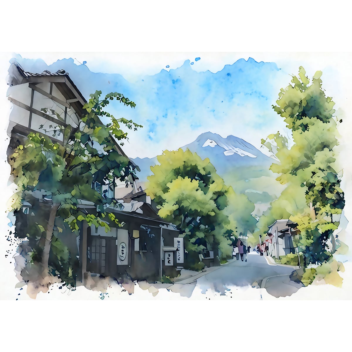 絵画(風景画) 日本 大分県 湯布院 湯の坪街道 インテリアアート額付き