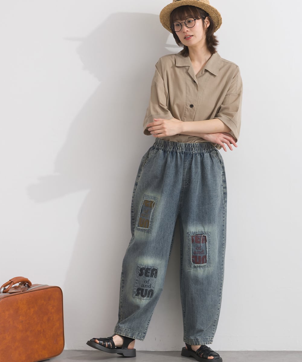 D54043 【体型カバーデニムシリーズ】 パッチワークデニムパンツ