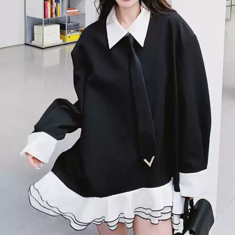 Contrast color ruffle mini dress 00171