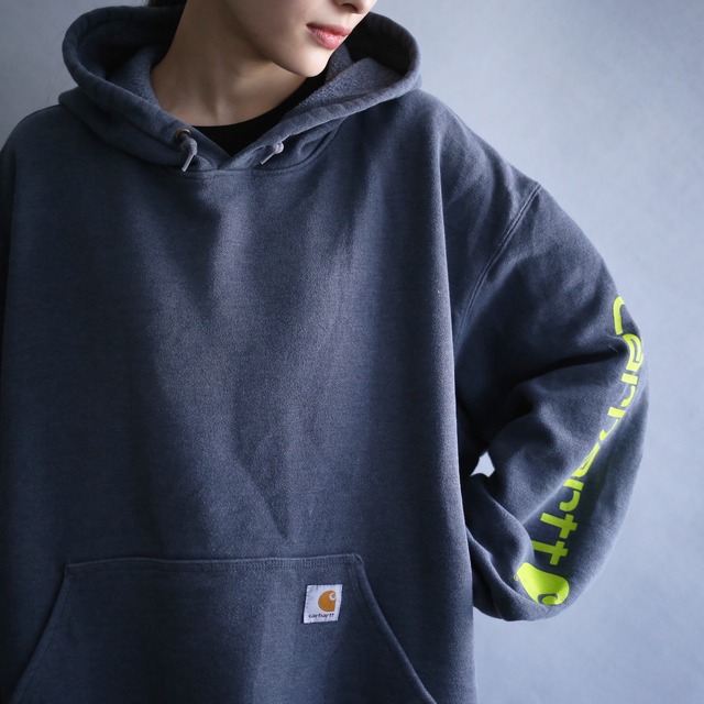 "Carhartt" sleeve printed over size gray sweat parka