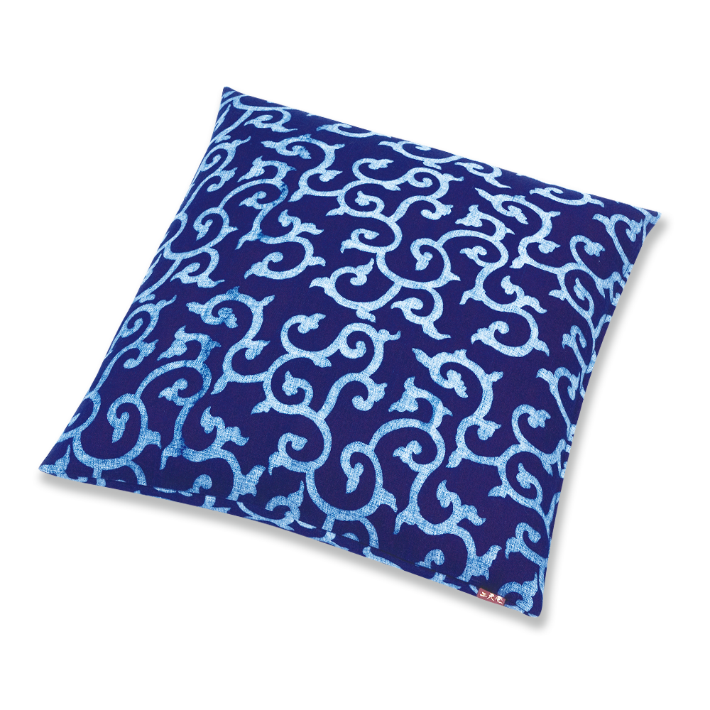 藍染 小座布団(カバーのみ) 花唐草 BI(藍)45×45