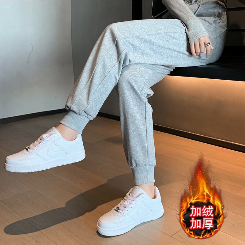 【新作】【送料無料】 グレーのスウェットパンツの女性のズボン春と秋のルーズカジュアルな秋と冬のベルベットのスウェットパンツワイドレッグレギンス 0328230176546