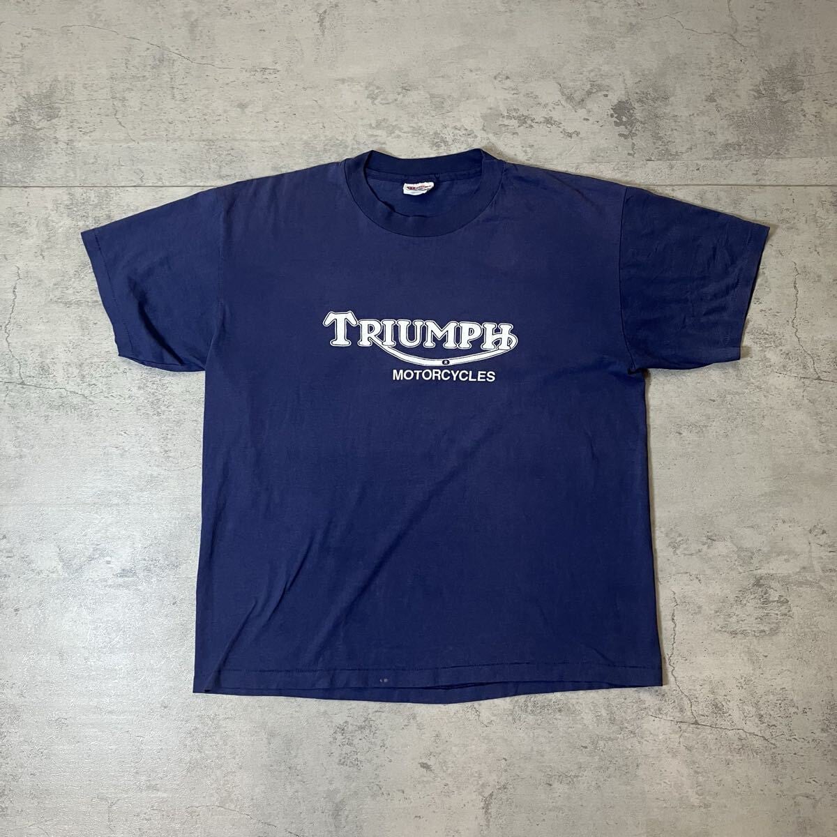 90s USA製 トライアンフ TRIUMPH 黒 フェード Tシャツ L 90s Hanes Triumph Motorcycles 両面プリントTシャツ ネイビー L