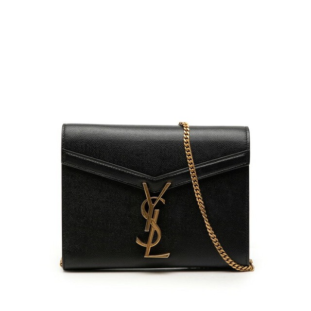 サンローラン カサンドラ YSLロゴ チェーン ショルダーバッグ ウォレット 635023 ブラック レザー レディース SAINT LAURENT 【中古】
