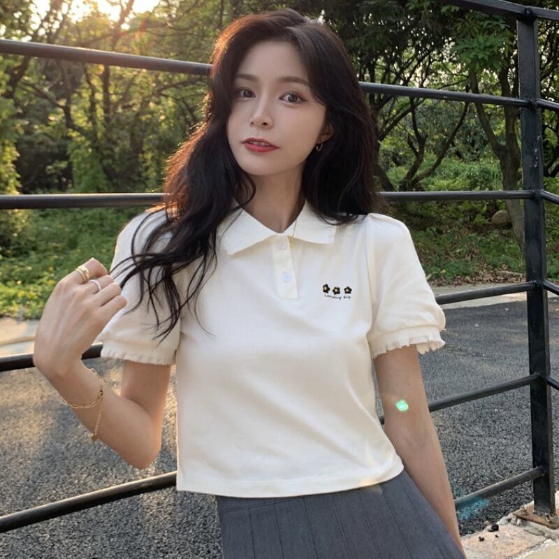 サマースタイル刺繍カラースリーブショートTシャツ トップス レディース 大人ガーリー スウィート キュート カジュアル 夏物 YY-ファッション16047316016