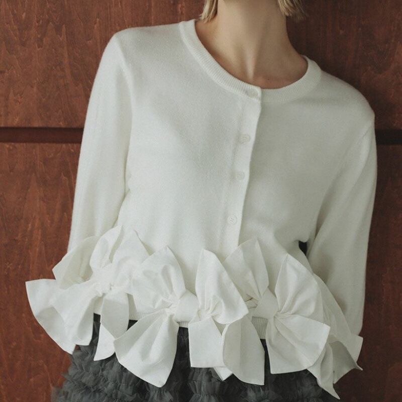 【outer】リボンニットカーディガン Q7652