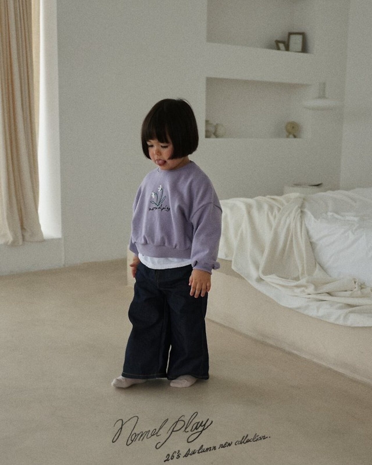 韓国子供服 / 26Autumn / normalplay / フラワー刺繍クロップドスウェット / キッズ / 秋服 *12M~L*