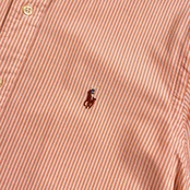 90s Ralph Lauren ラルフローレン CUSTOM FIT ストライプ BD ボタンダウン オックスフォード 長袖シャツ M/オレンジ×ホワイト系 メンズ ビンテージ