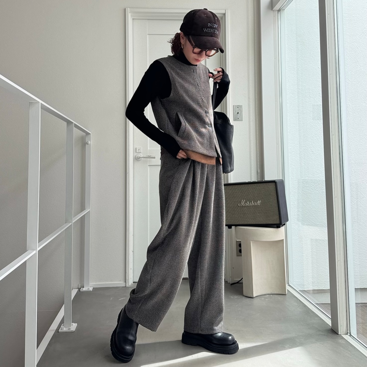 MIXツイードノースリvest/ブラウン