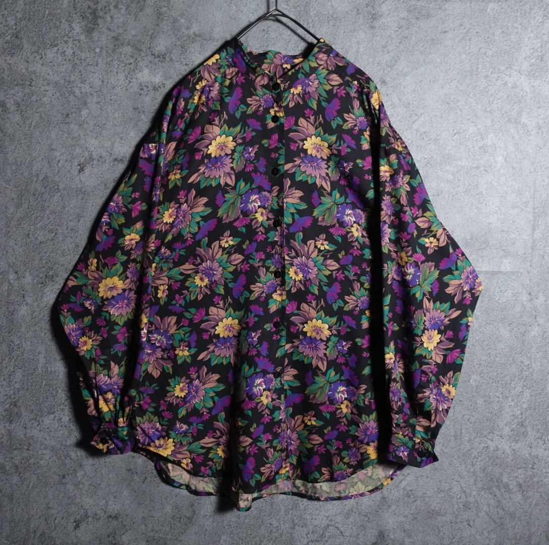 Floral design band collar shirt