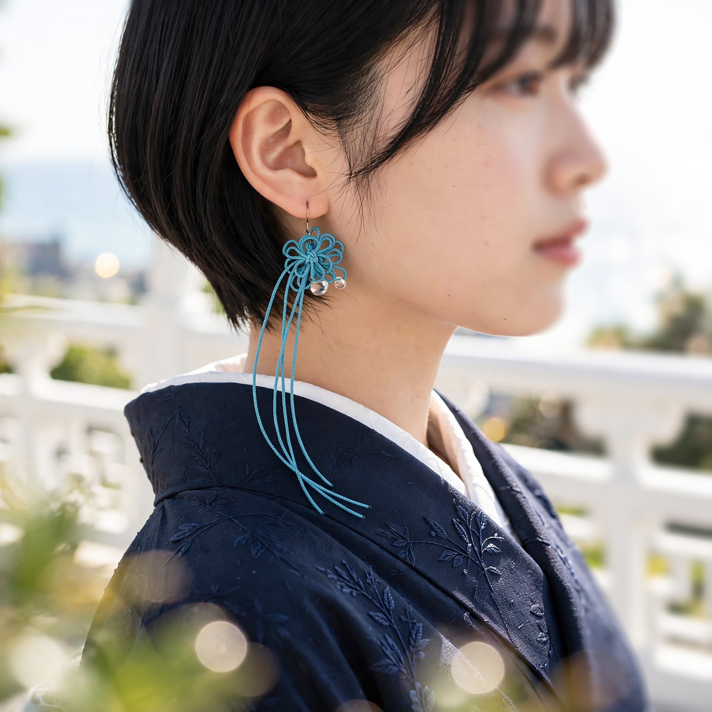 【新作】飾り結び+アクリルビーズピアス「ナギウタカタ」 | 浴衣・着物・普段使いにも。