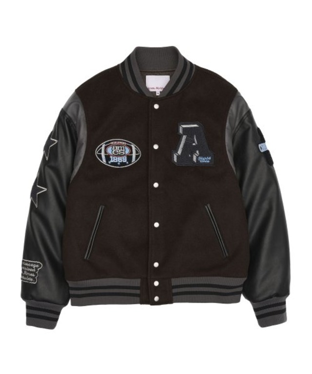 [AMES-WORLDWIDE] FOOTBALL VARSITY JACKET BROWN
