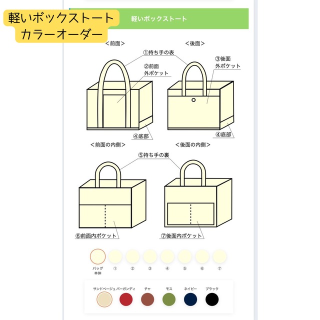 （非売品）追加料金なしで、バッグの持ち手、ポケットの色の変更出来ます。