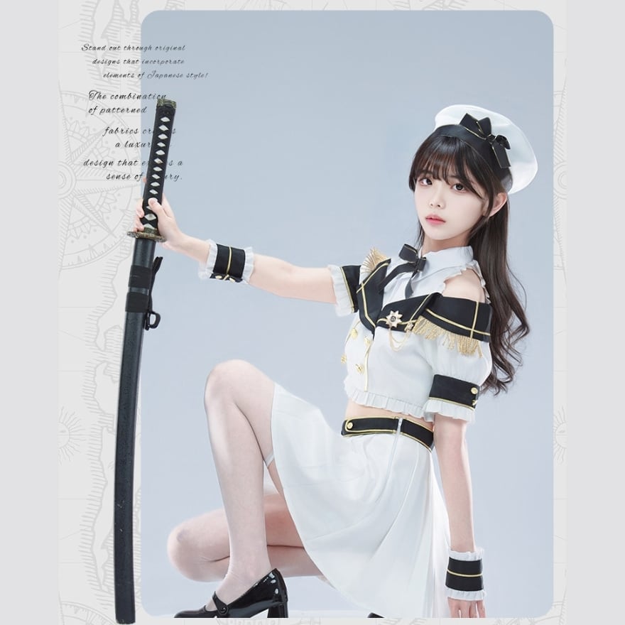 アイドル 軍服｜海軍風ミリタリーセット（白×黒）ライブ・生誕祭