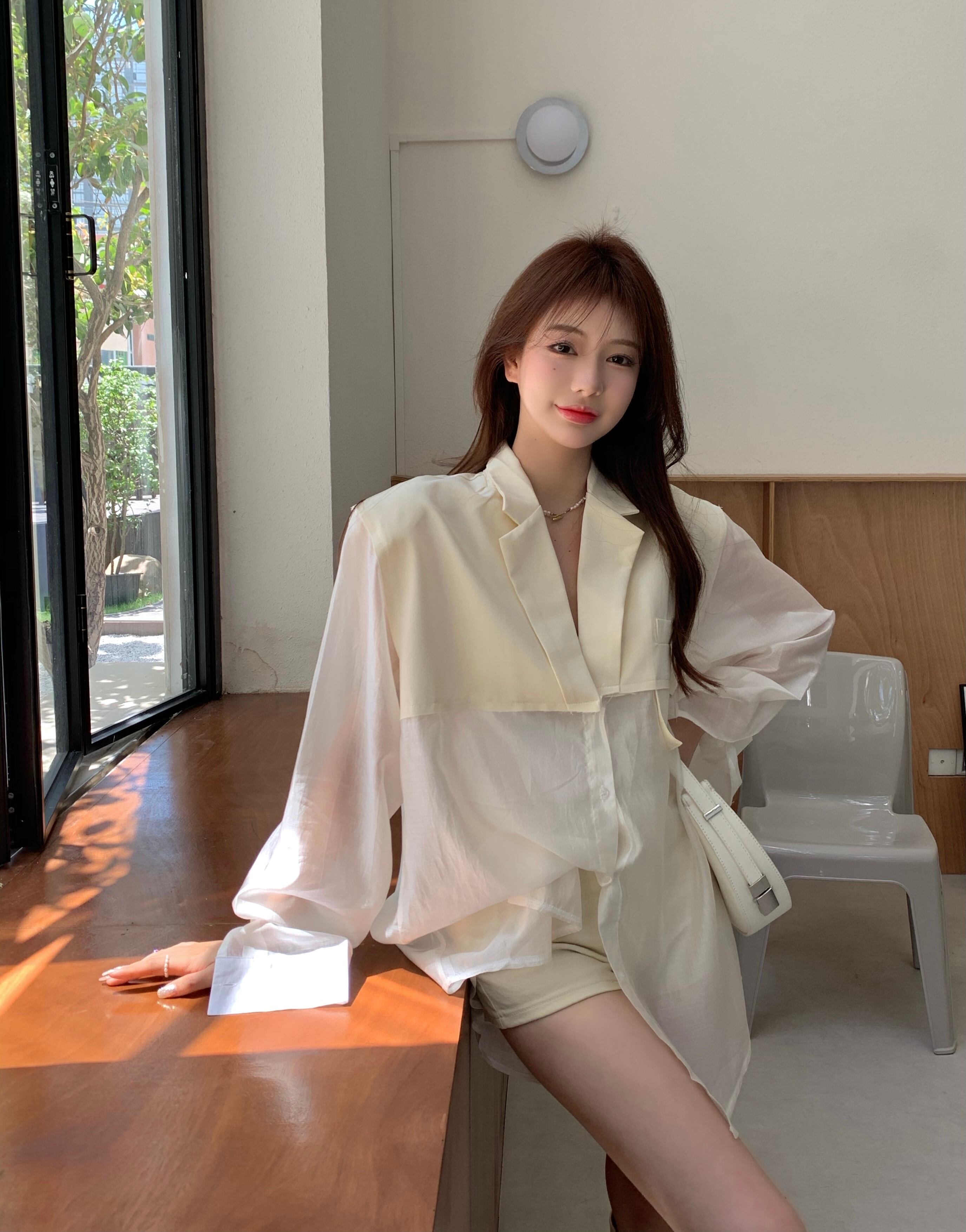 シャツ ルーズスタンダードカラーオータムトップス ロング レトロ 秋物 ブラックストロベリース16780500803