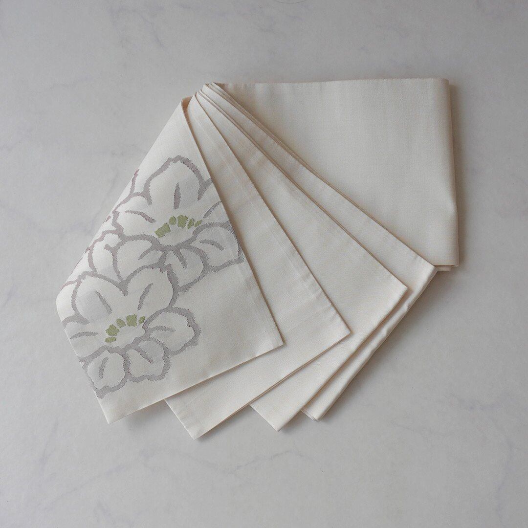 【半幅帯】生成り色地 花文 半幅帯