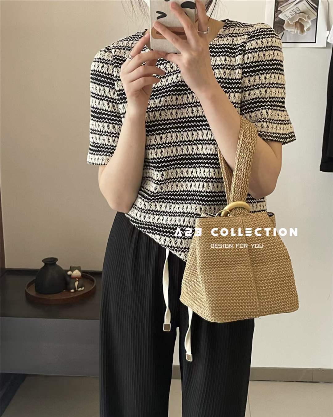 ジャガード五分袖トップス AJ33172-726