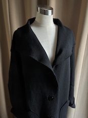 mode black big collar wool knit coat-5089-12