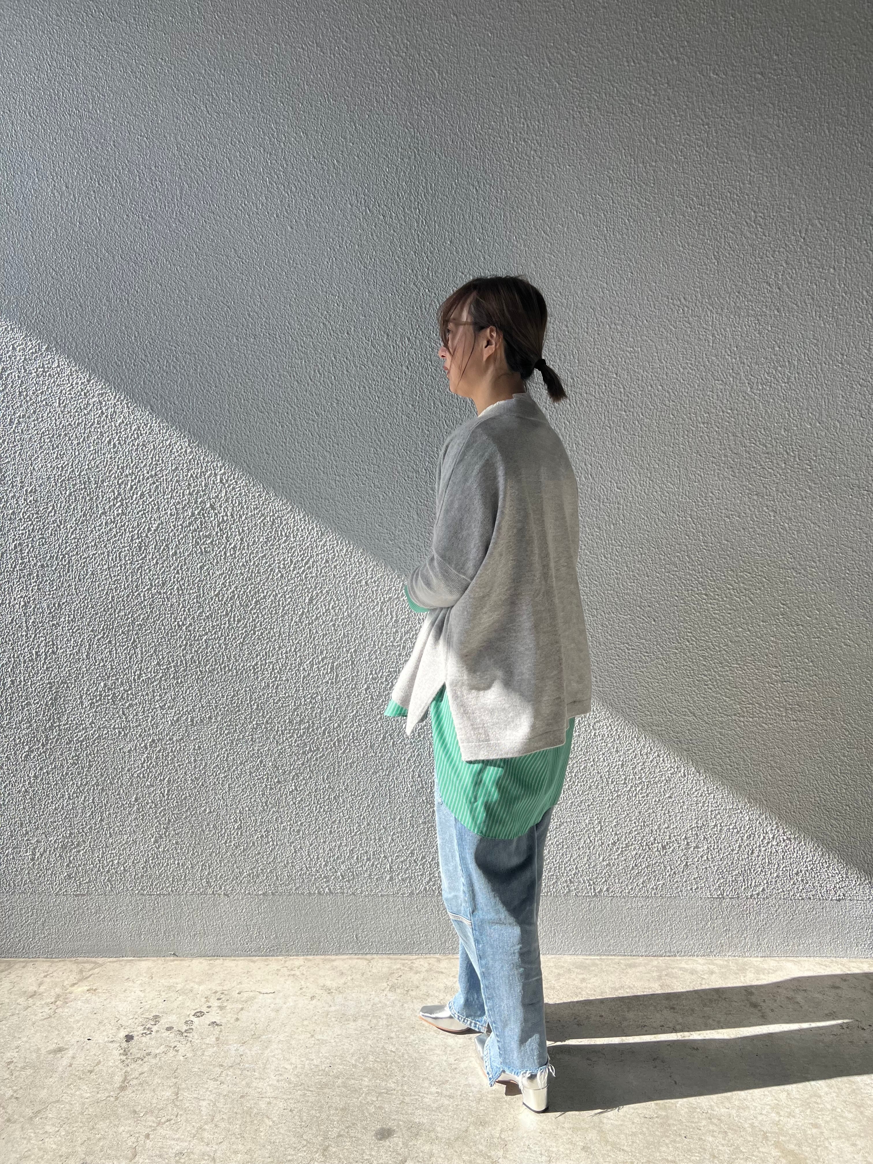 【PASSIONE】バンドカラーストライプロングシャツ 616915