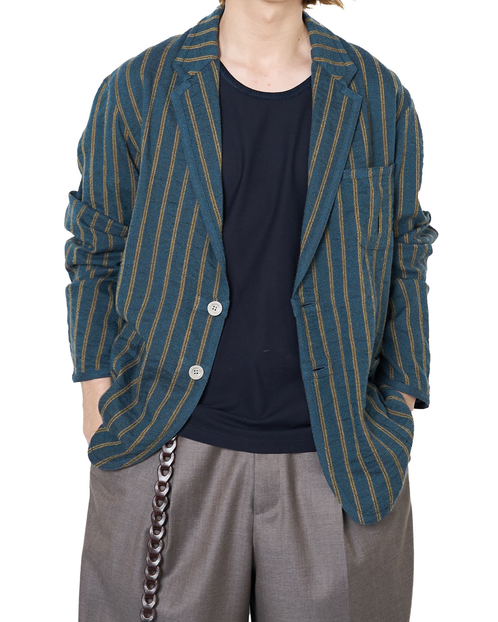 m's braque 濃紺にチョークストライプ。伝統とモダン。｜水岡 braque m's セットアップ ストライプジャケット ジャケット・アウター