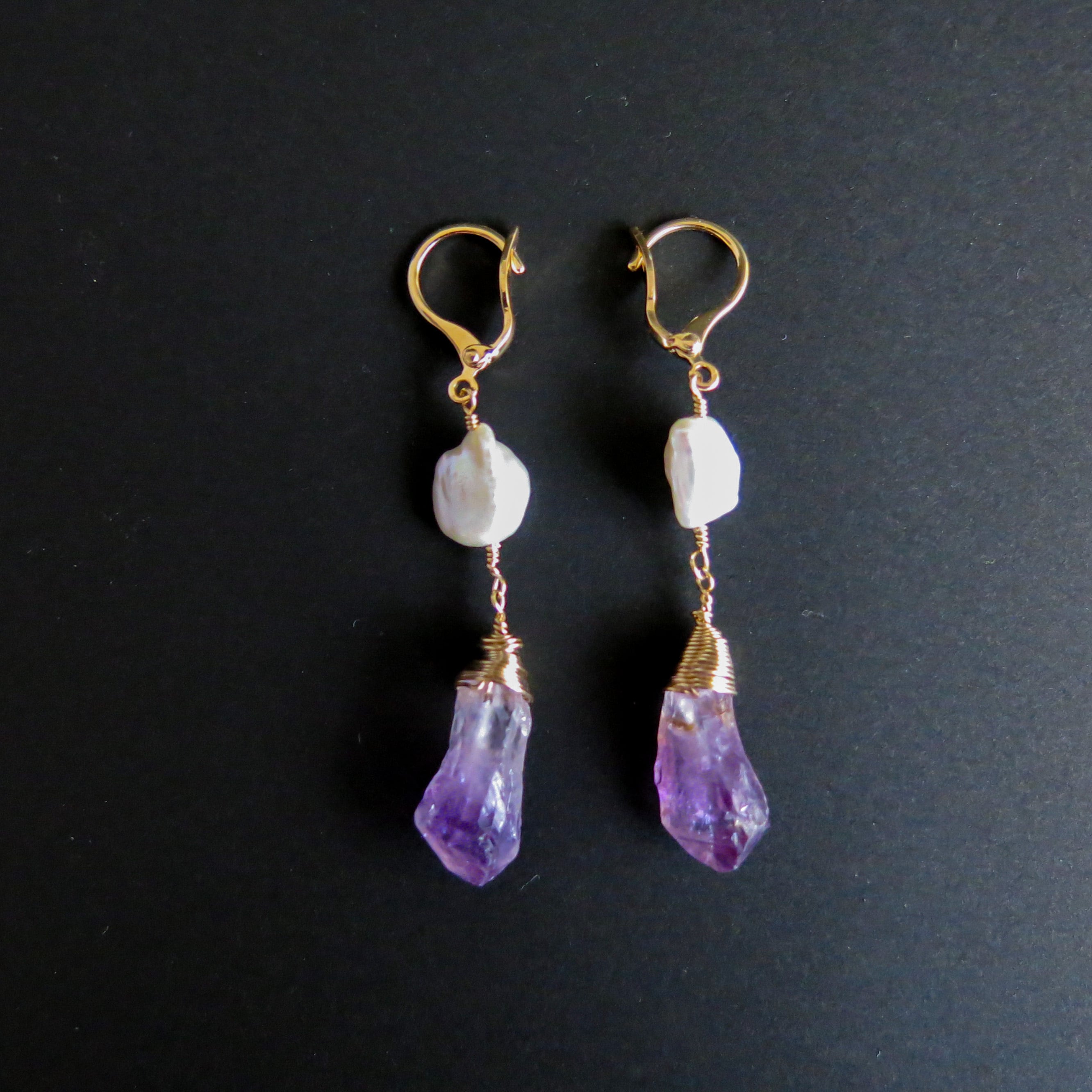 アメジストとパールのピアス アクセサリーのプレゼント K18YG ピアス ガーネット/アメジスト