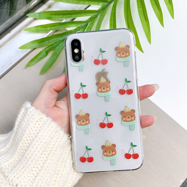 iphone14pro ケース 韓国 くま さくらんぼ クリア 透明 iPhoneケース 携帯ケース 携帯カバー スマホケース case 傷防止 汚れ防止 メンズ レディース お揃い ペア