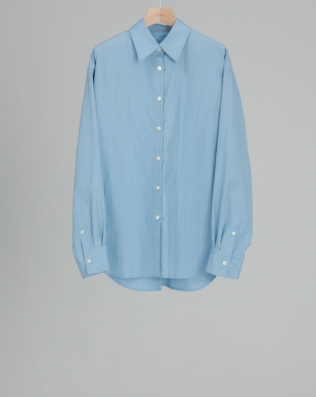 Silk Cotton Stripe Shirt - Sax