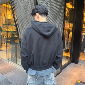 【WE11DONE】BLACK REPAIRED ZIP-UP HOODIE