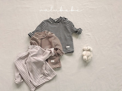 [即納18M]《valubebe》Stripe half-neck tee brown (baby) 70
