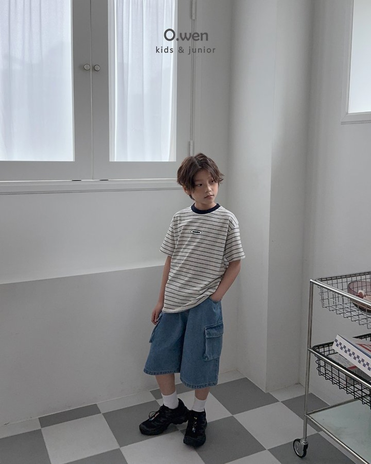 [O.wen] Mention Stripe Short Sleeve T-shirt / [오웬] 멘션스트라이프반팔티