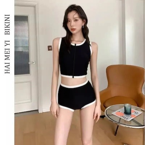 フィットネス水着 レディース セパレート 体型カバーママ水着 おしゃれ かわいい 女性用 上下セット 小胸 盛れる 黒 20代 30代 40代 ぽっちゃり 露出控えめ