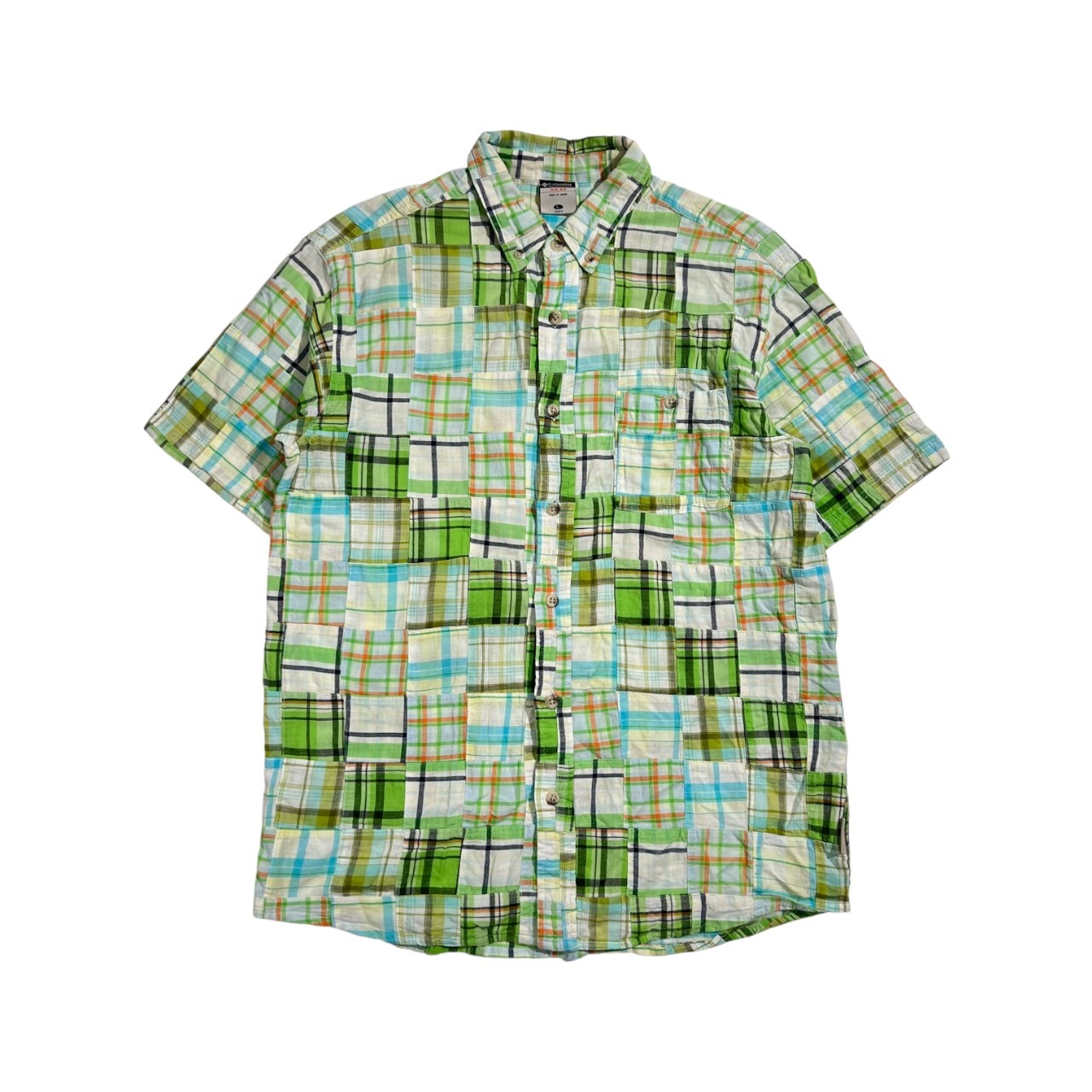 パッチワーク Columbia X.C.O. コロンビア チェック BD ボタンダウン 半袖シャツ サイズ L /グリーン系 メンズ アウトドア