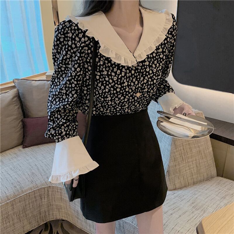 花柄のカビの耳が付いた甘い長袖ベビーシャツルーズシャツ女性2020年春の新しいワイルドシャツトレンド 1号婦人99198474272